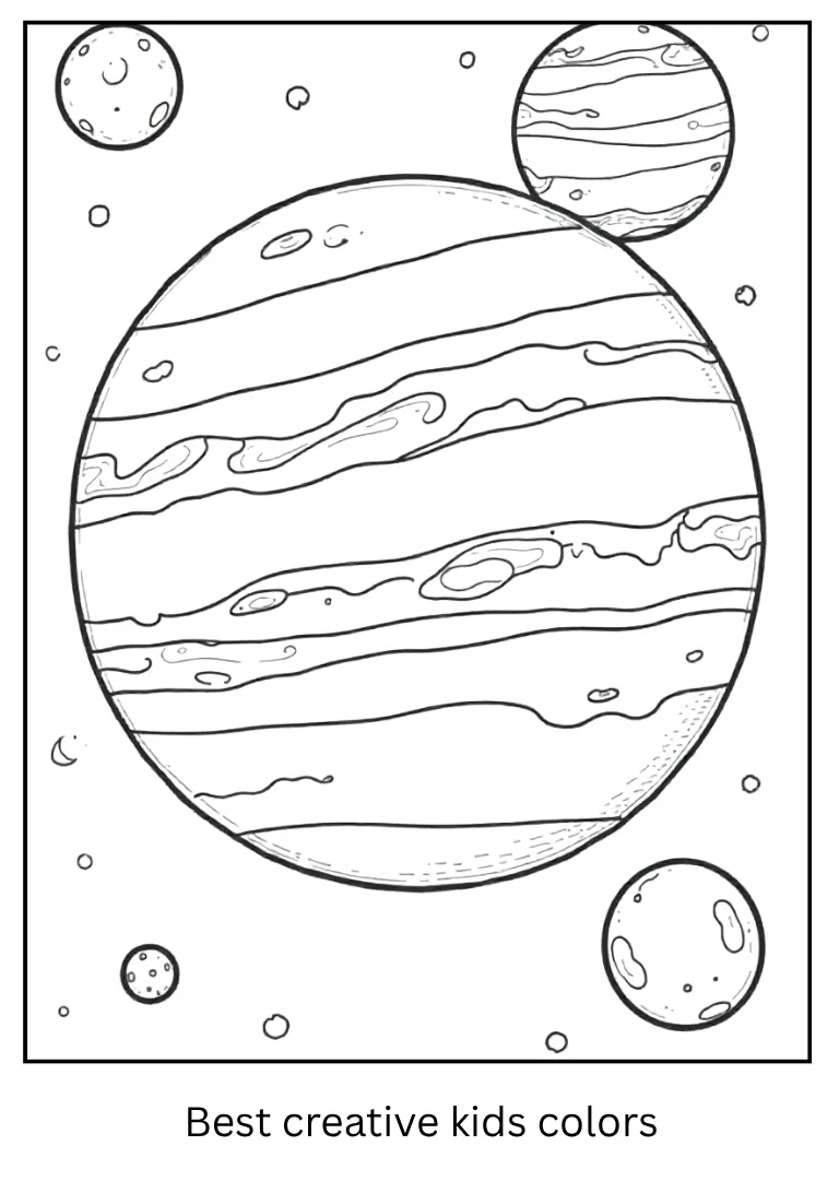 Gas Giant Coloring Page with Moons Around Jupiter