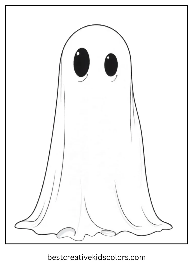 A cute kid hides under a white ghost sheet.