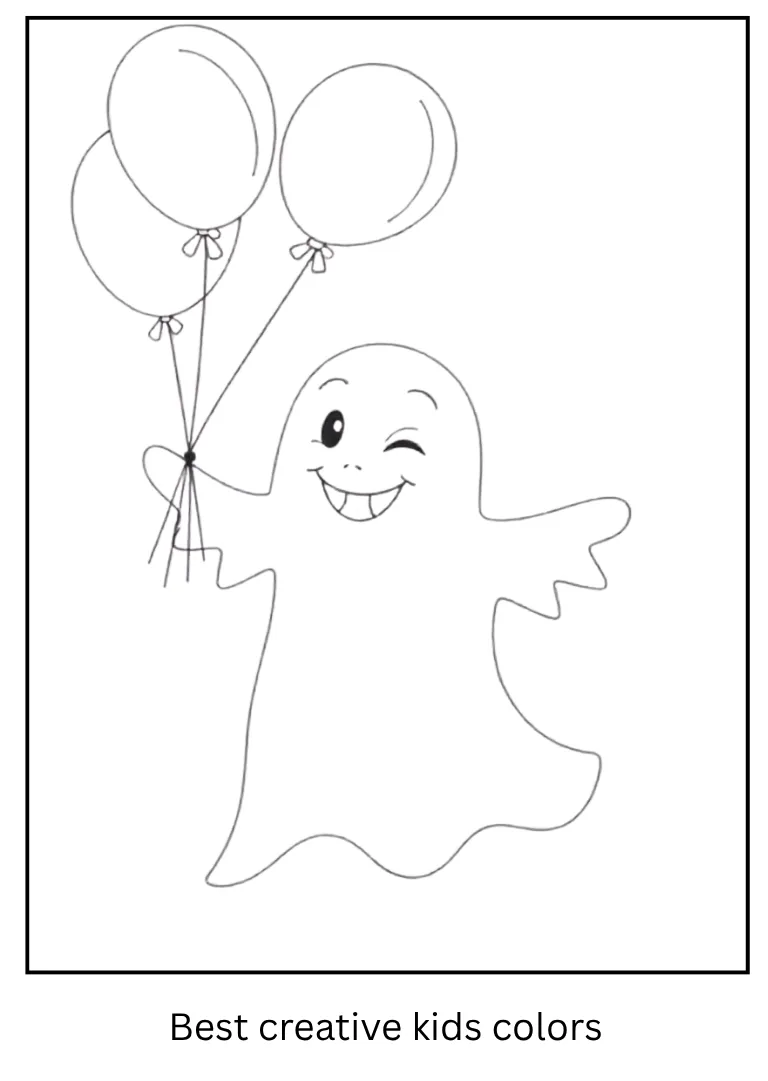 Ghost with Balloons Halloween Coloring Page