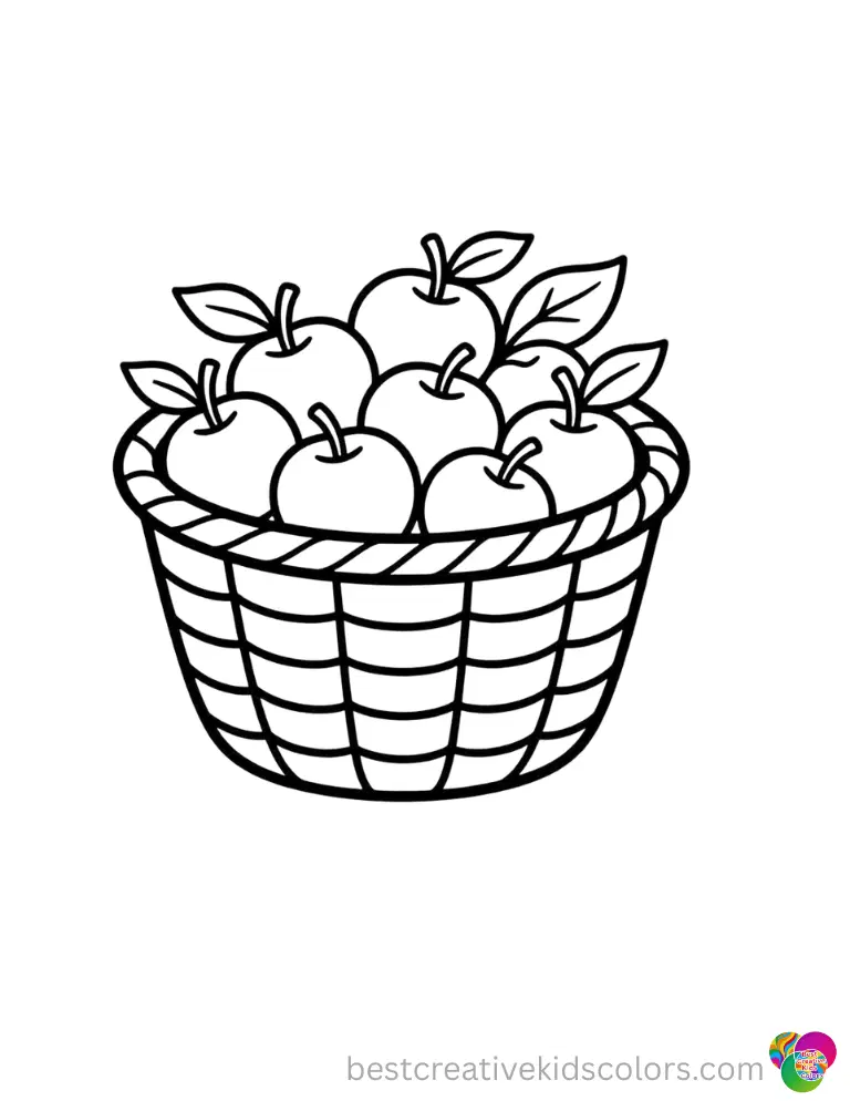 Gorgeous Cute Fall Coloring Pages (Virtual Paint Free) A woven basket sits filled with smooth, round harvest apples.