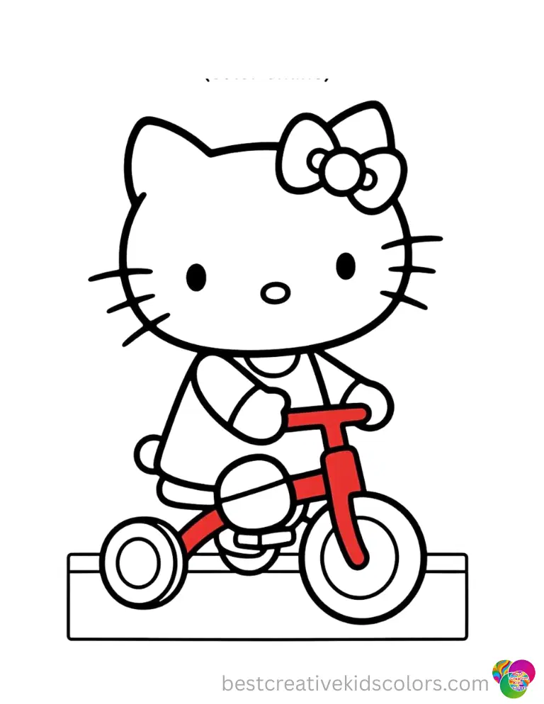 Gorgeous Hello Kitty Activity Pages (Color Online) Hello Kitty pedals a bright red tricycle down the sidewalk.
