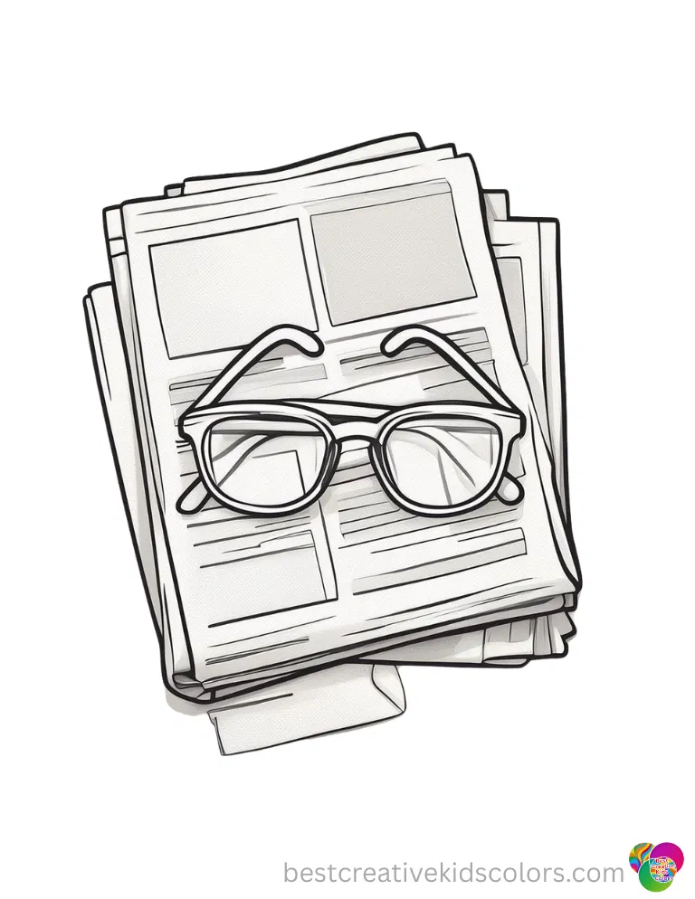 Grandpa Birthday Coloring Page shows a pair of glasses sitting on a folded newspaper