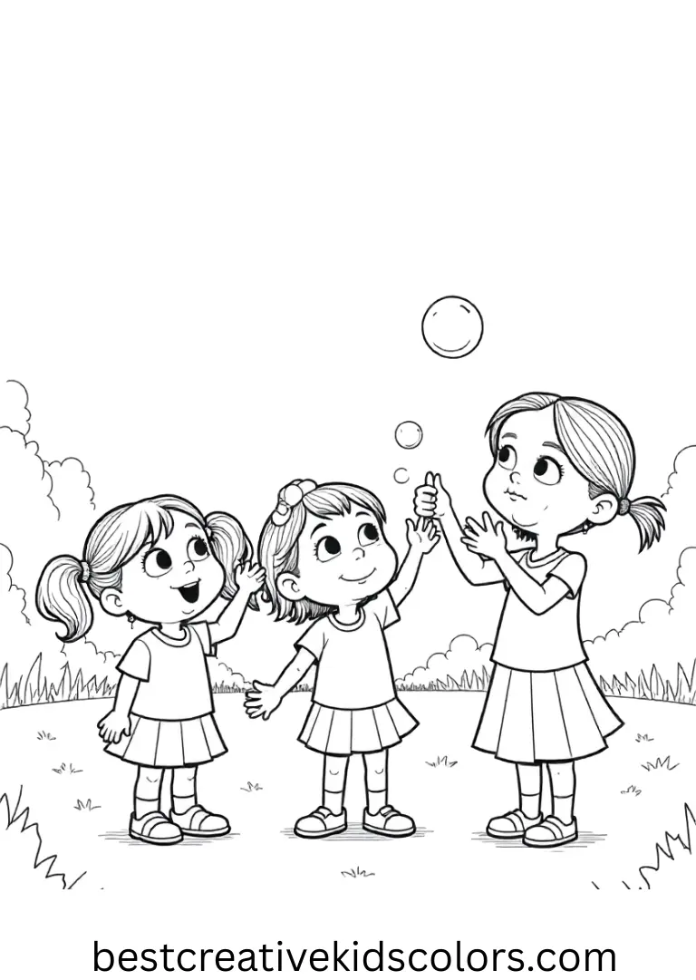 Gru and foster girls coloring page easy shows them blowing bubbles gently across an open yard
