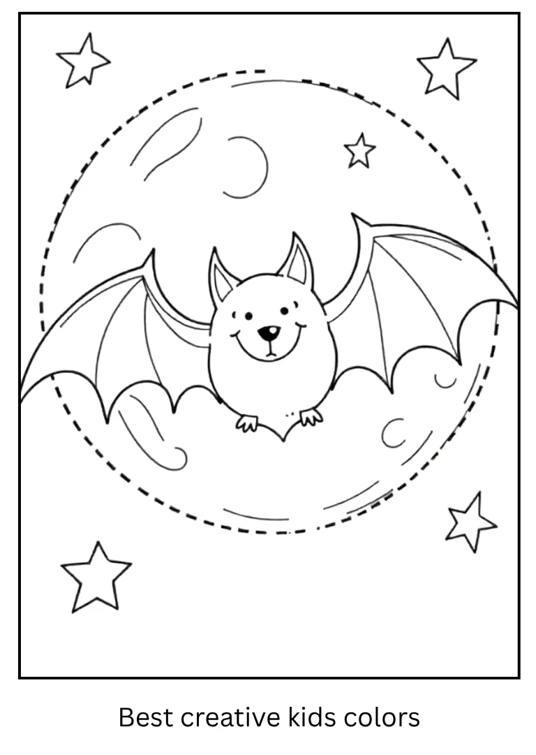 Halloween Bat and Moon Coloring Page