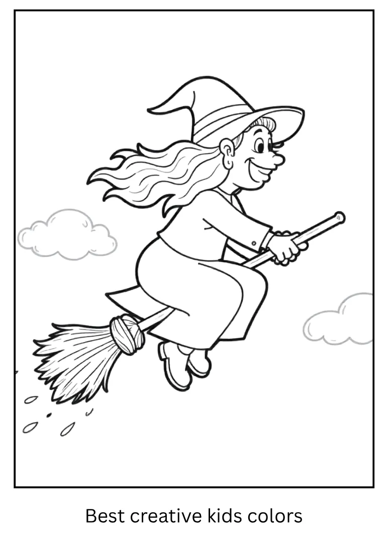 Halloween Broom Ride Coloring Page for Kids