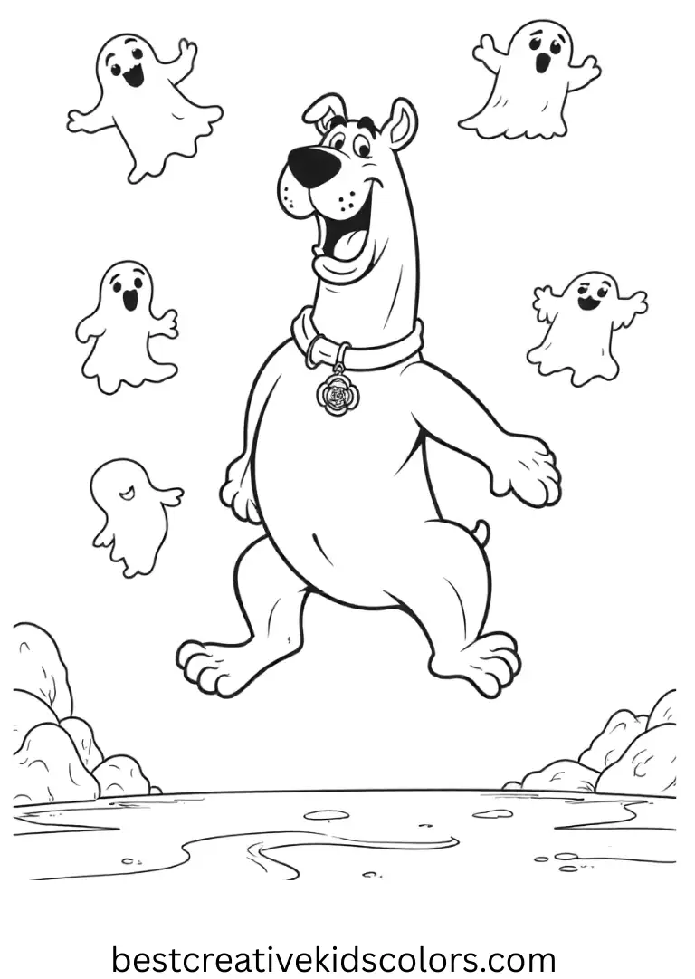 Halloween Cartoon Coloring Page Featuring Scooby Doo Shaggy Chases Balloons