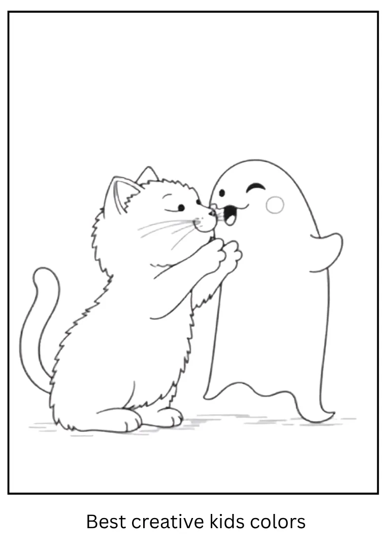 Halloween Cat and Ghost Coloring Sheet