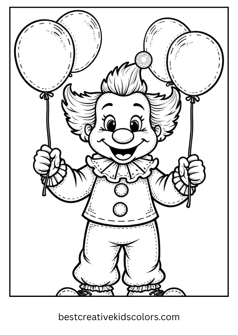 Halloween Clown with Balloons Coloring Page