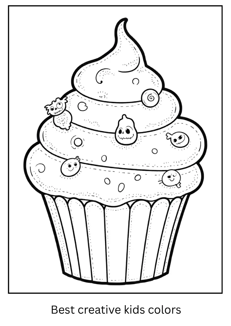 Halloween Cupcake Coloring Page for Kids