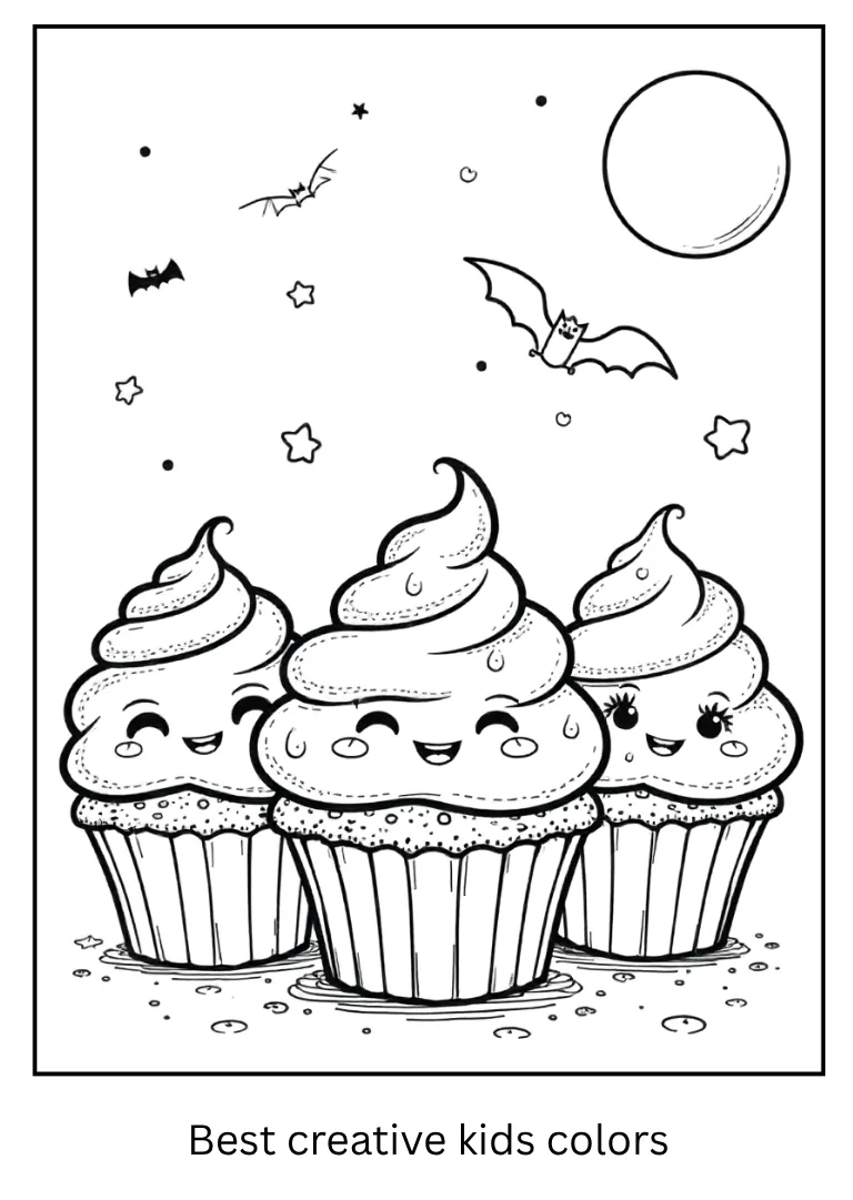 Halloween Cupcake Friends Coloring Page
