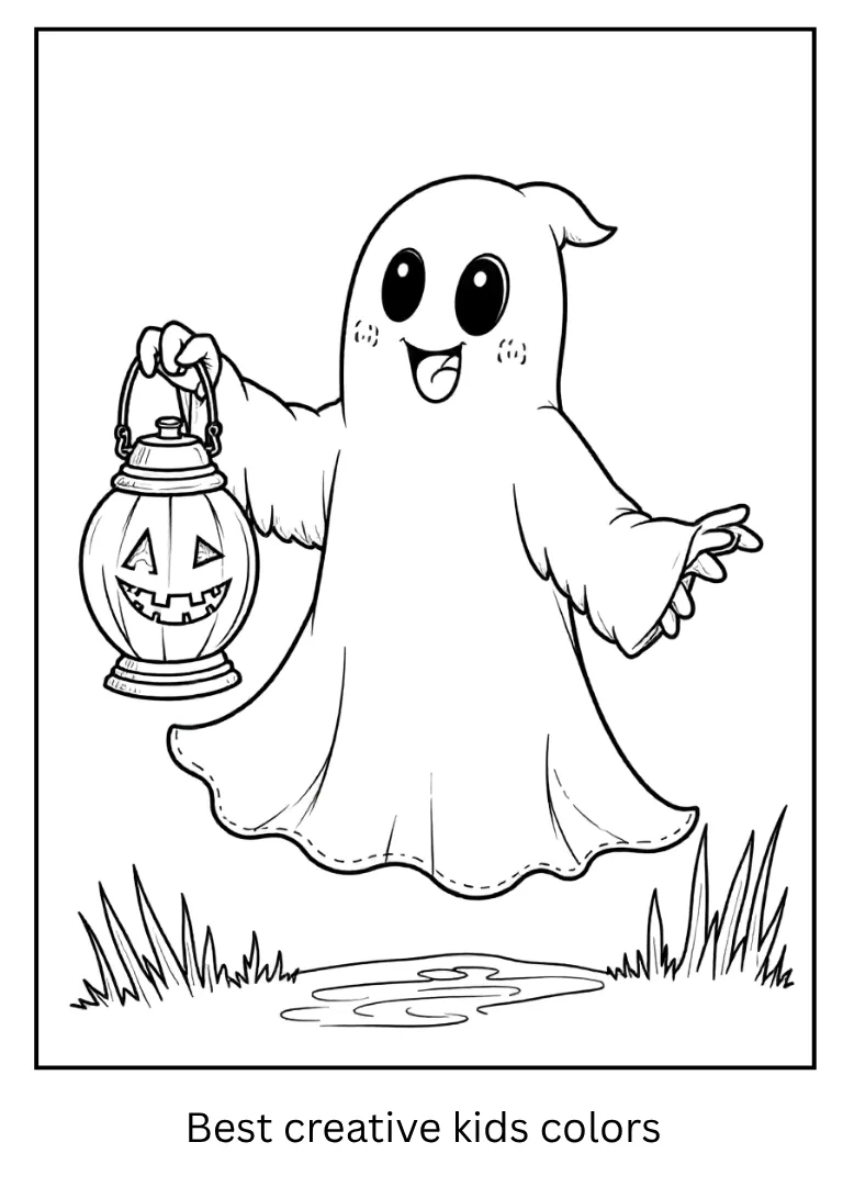 Halloween Ghost Carrying Lantern Coloring Page