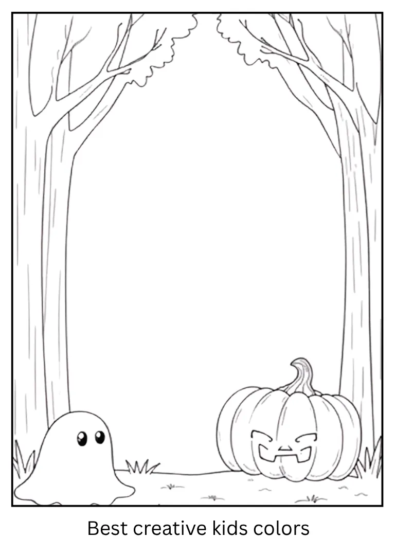 Halloween Ghost in the Forest Coloring Sheet