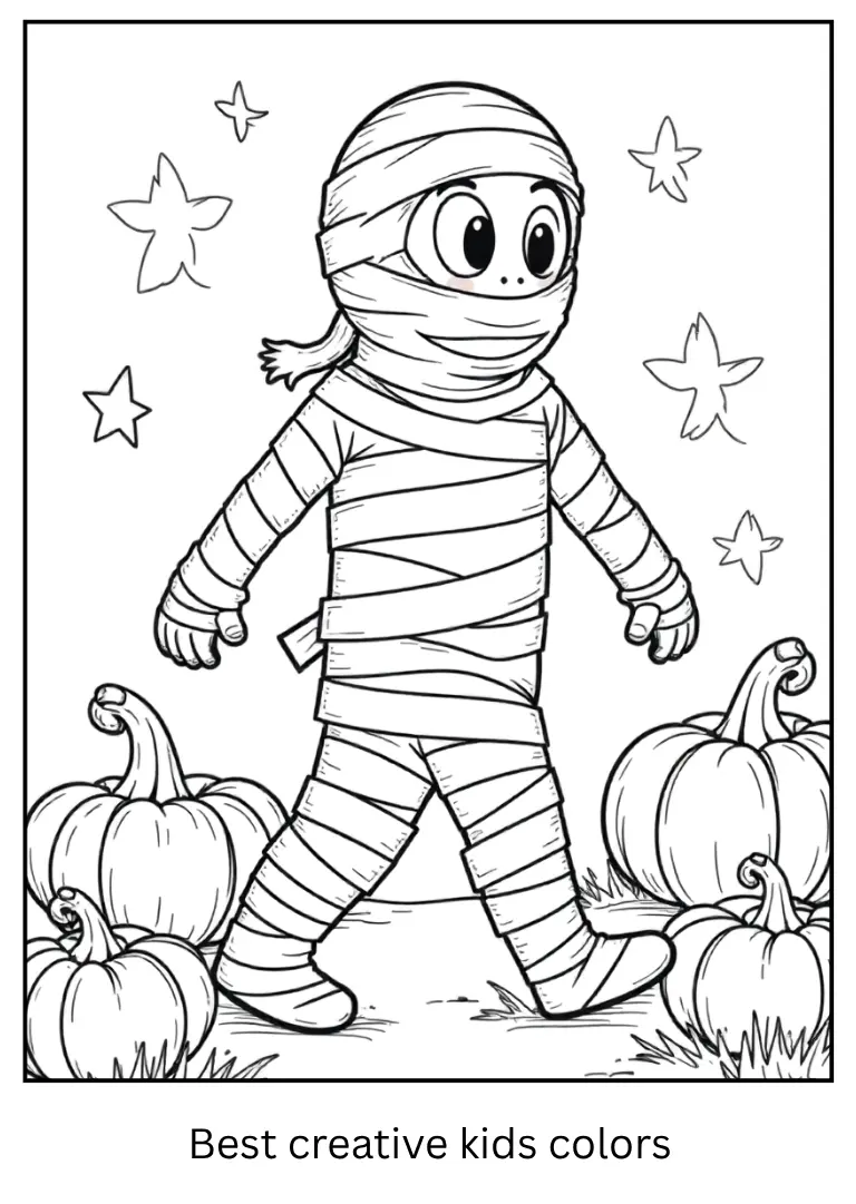 Halloween Mummy Adventure Coloring Page