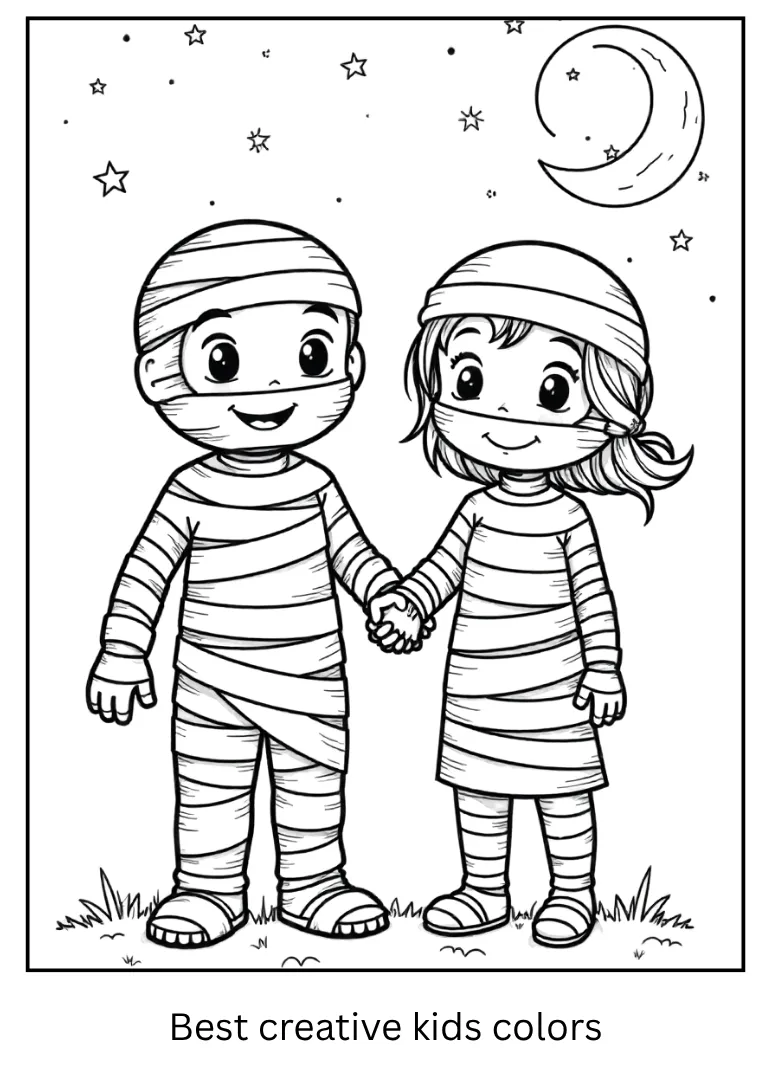 Halloween Mummy Family Coloring Page