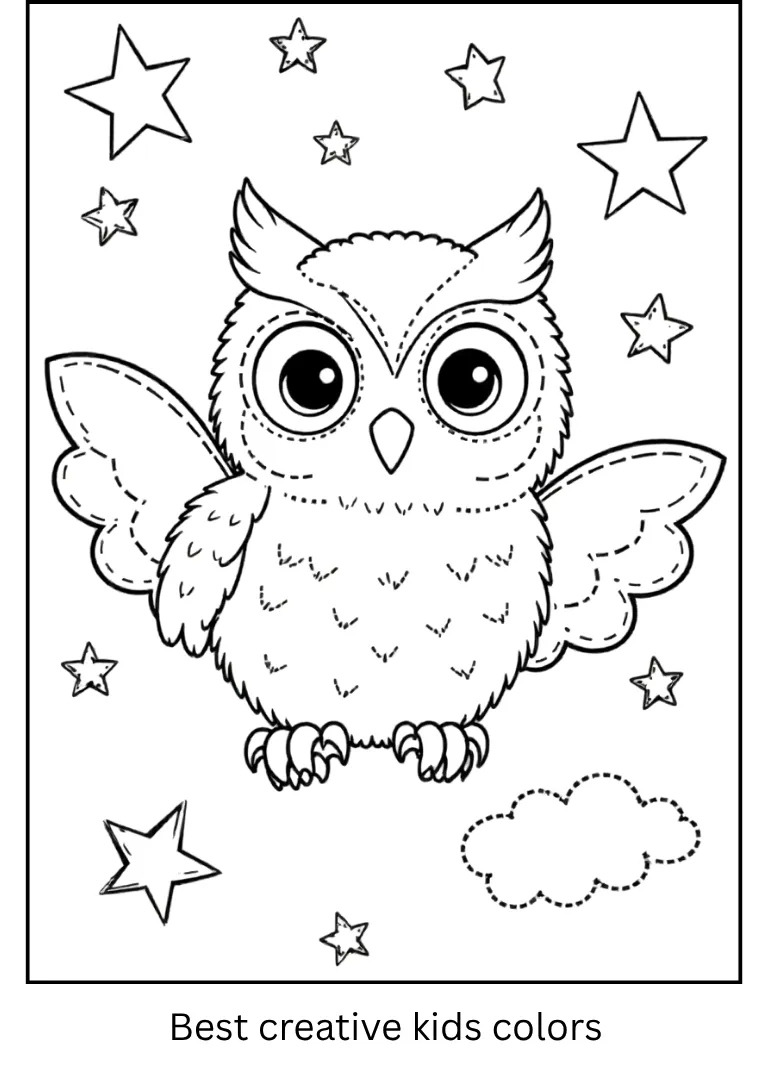 Halloween Owl and Stars Coloring Page