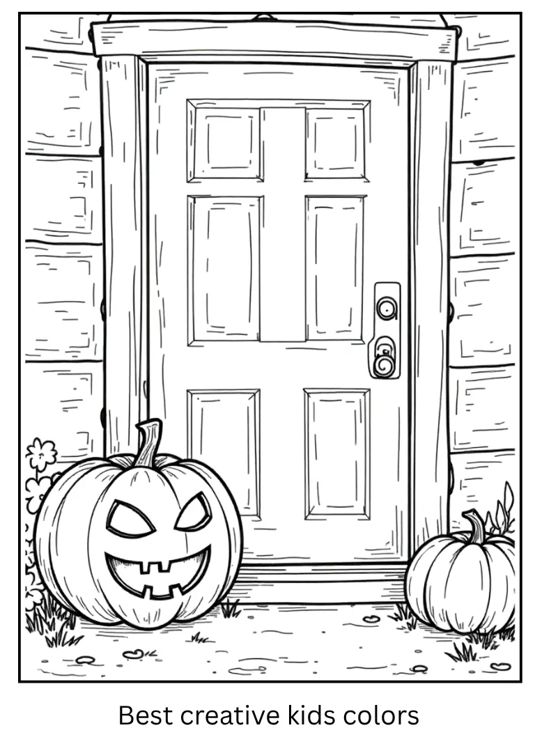 Halloween Porch Jack o Lantern Coloring Sheet