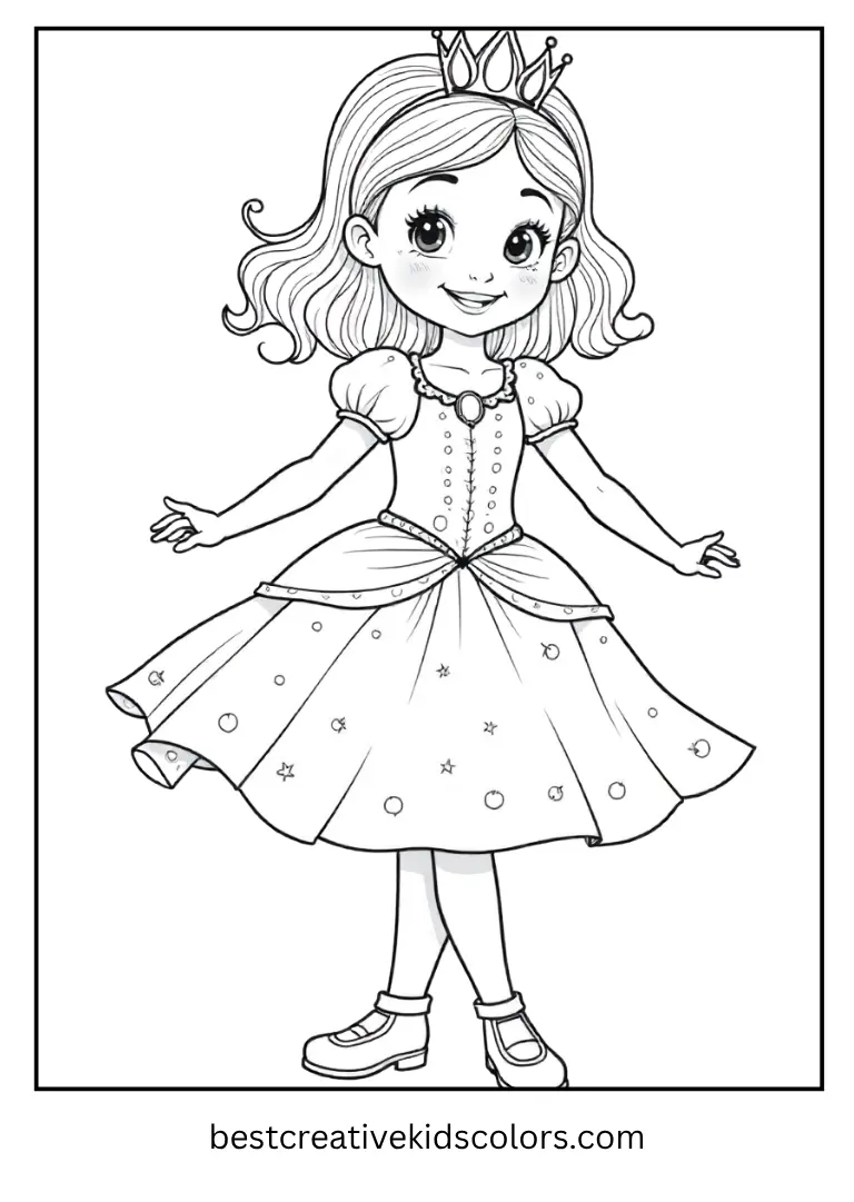 A little girl twirls in her sparkly Halloween dress.