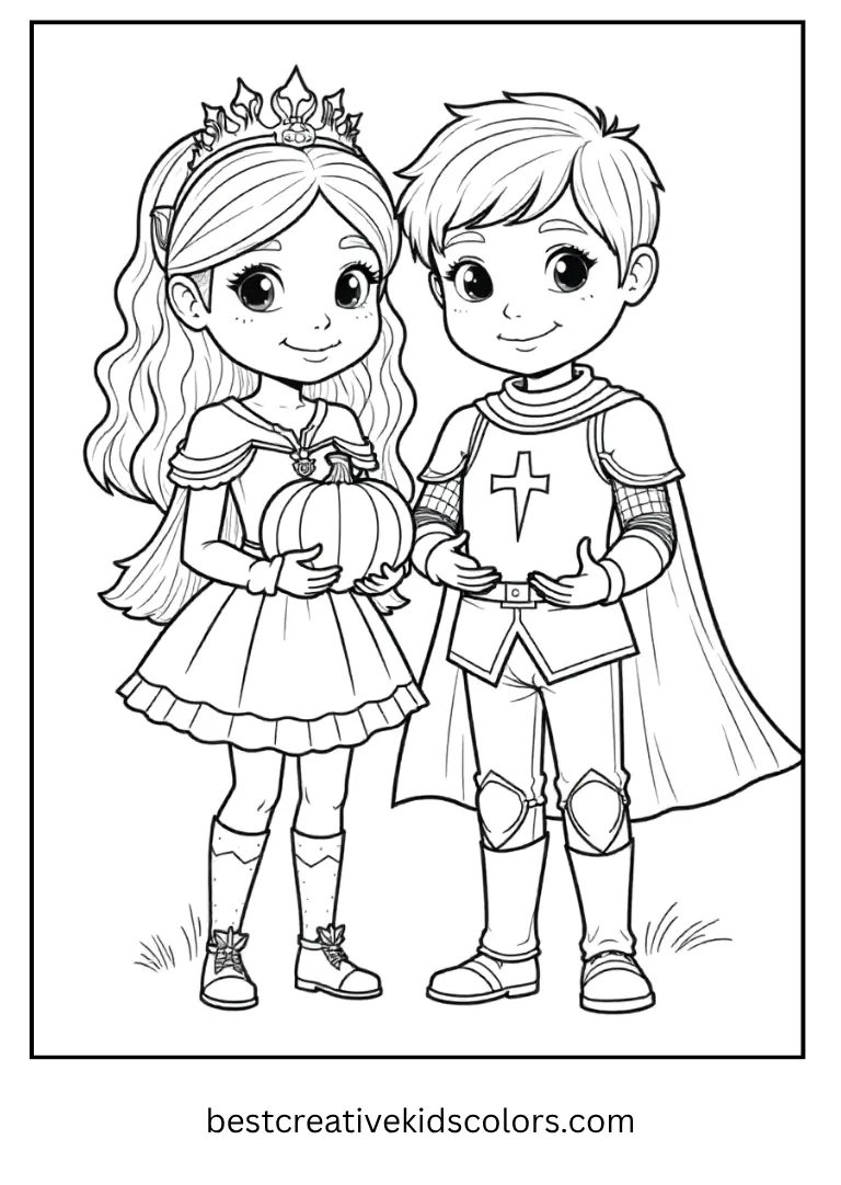 Halloween Princess and Knight Coloring Page