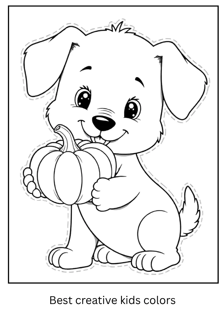 Halloween Puppy with Pumpkin Coloring Page