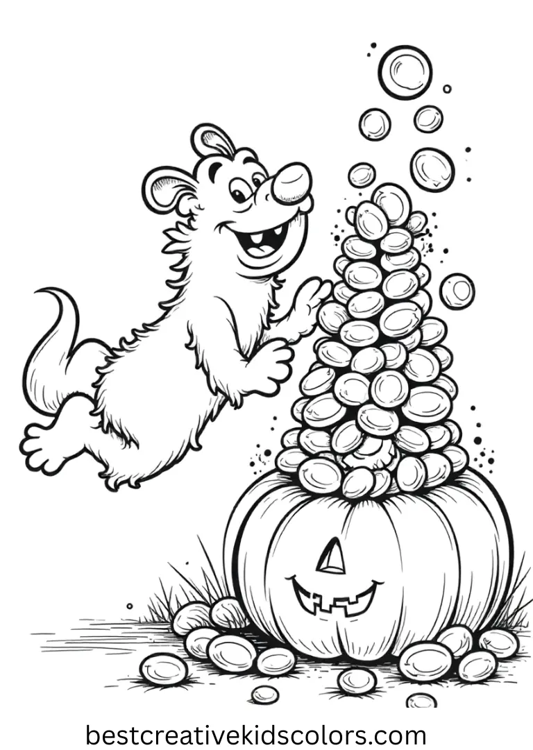 Shaggy leaps into a colorful mountain of Halloween treats with delight.