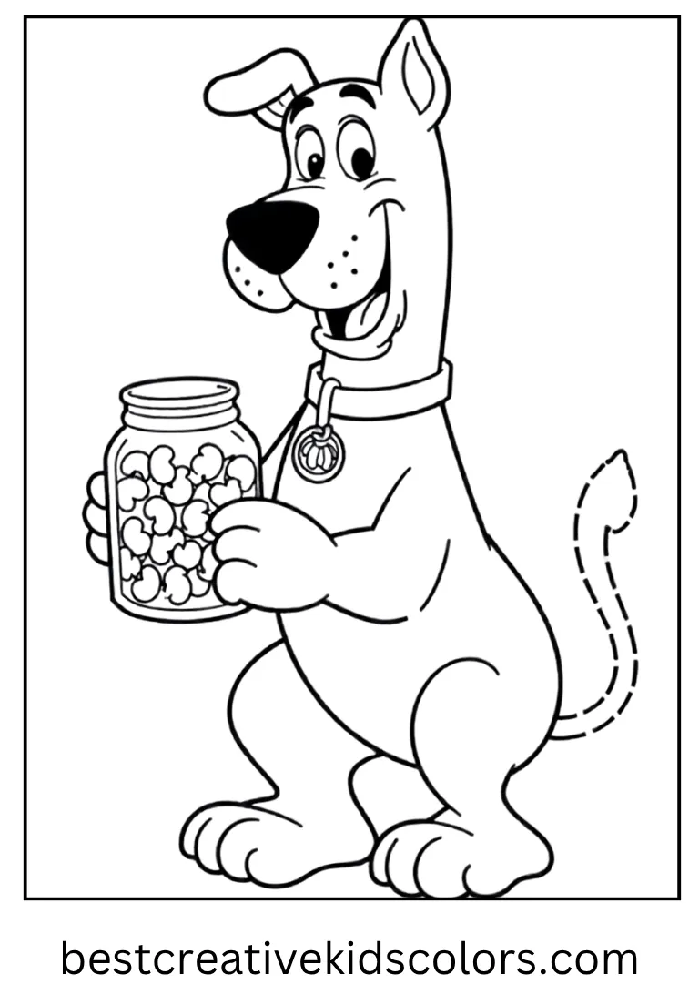 Scooby holds a jar of his favorite spooky treats.