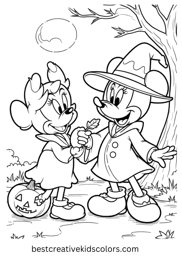 Halloween Trick-or-Treat Adventure Disney Coloring Page Join Disney friends trick-or-treating with fun and easy holiday Disney Coloring Pages.