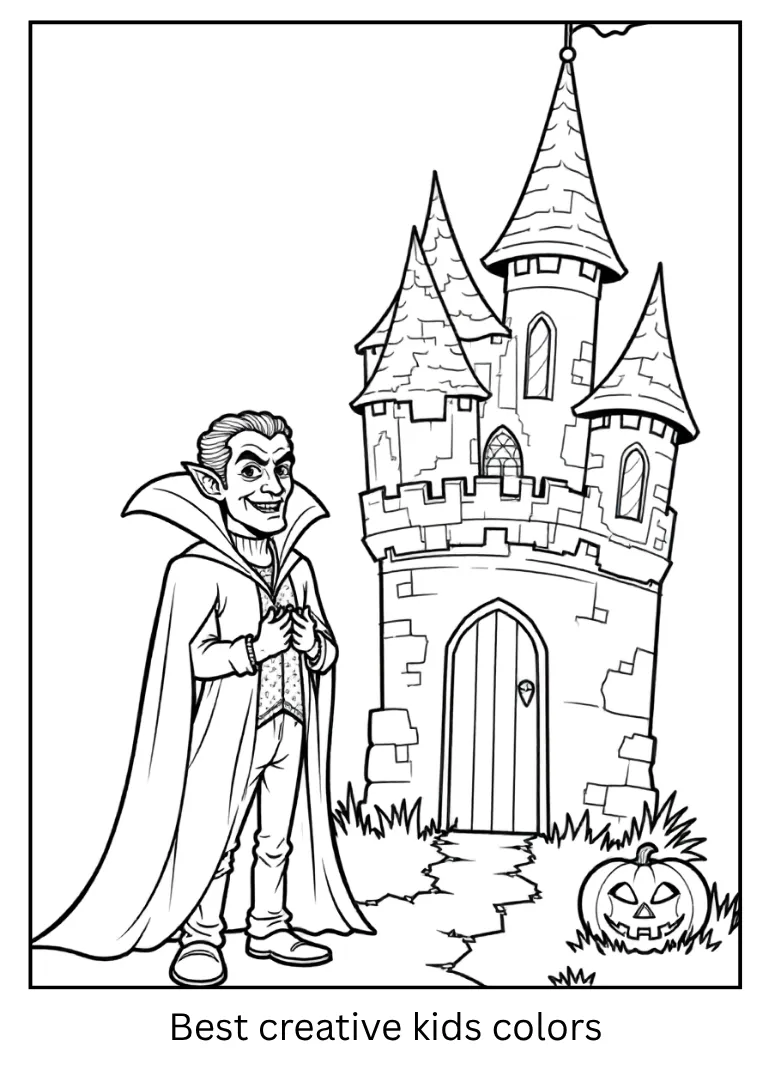 Halloween Vampire Castle Coloring Page