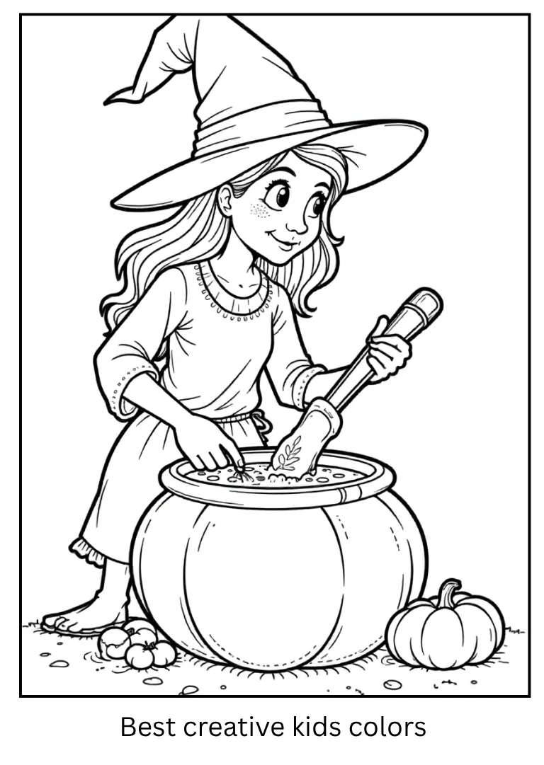 Halloween Witch Cooking Pumpkin Soup Printable Page
