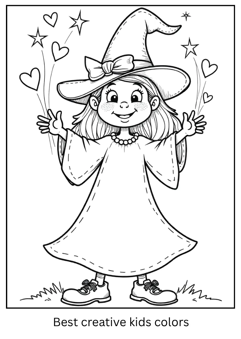 Halloween Witch Making Heart Spells Coloring Page