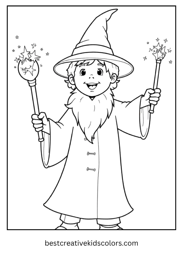 Halloween Wizard Costume Coloring Page