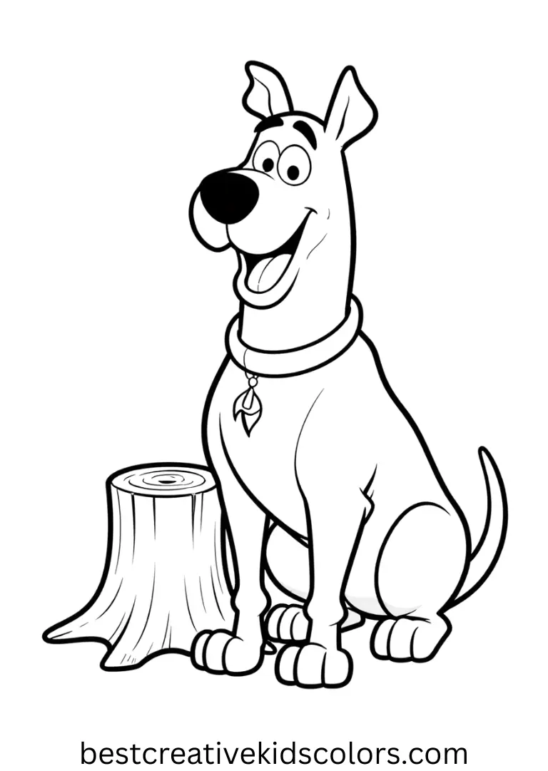 Halloween coloring pages scooby doo disney features Scooby gently tapping a hollow tree stump.