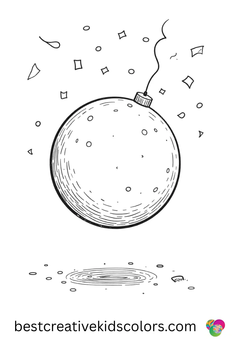 Happy Birthday Coloring pages for kids Happy Birthday Coloring pages for kids show confetti raining over a bouncing party ball