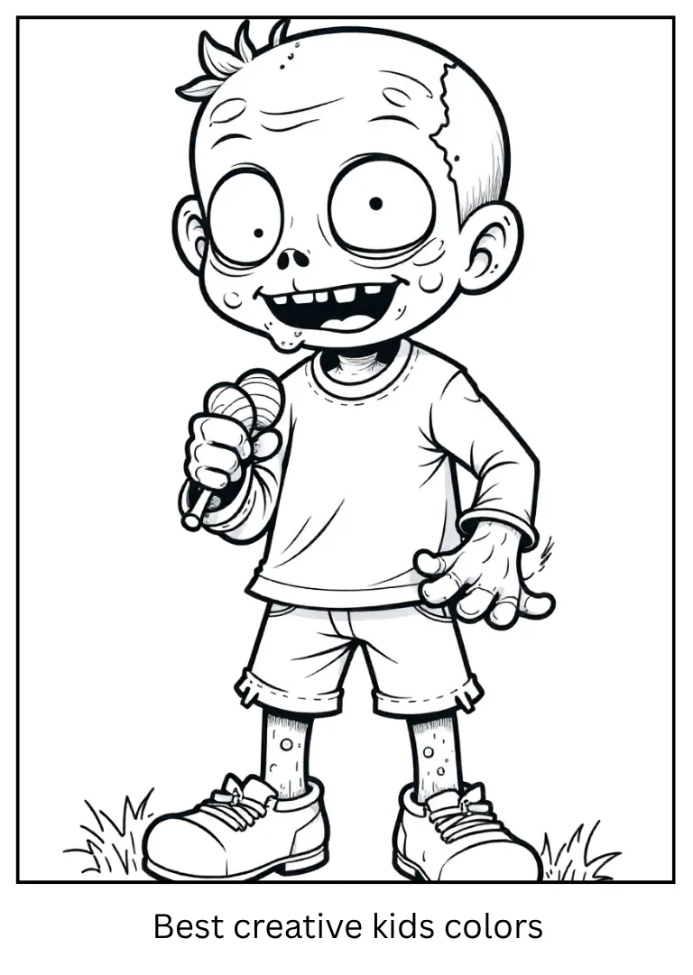 Happy Zombie Trick or Treat Coloring Page