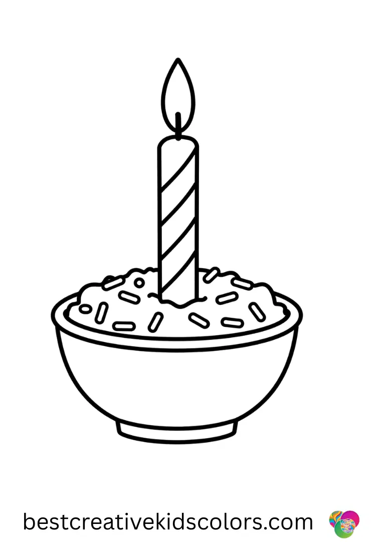 Happy birthday coloring page pdf Happy birthday coloring page pdf shows a candle twisting beside a bowl of sprinkles