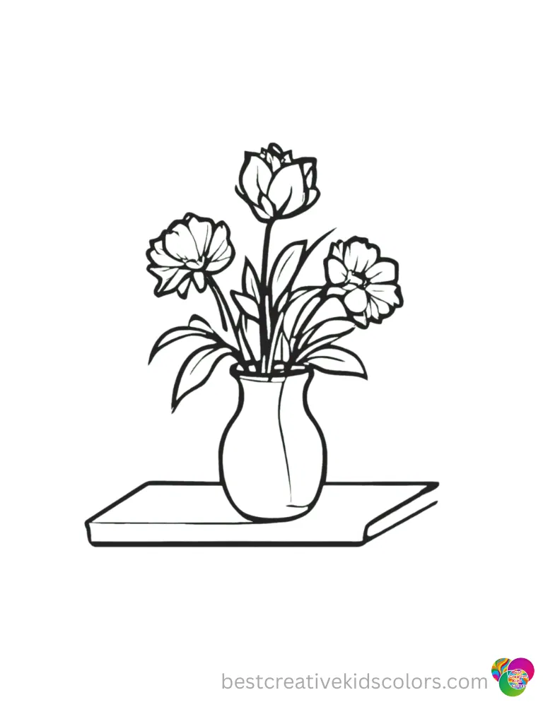 A vase of flowers sits on a counter in Happy birthday mom coloring page pdf free download