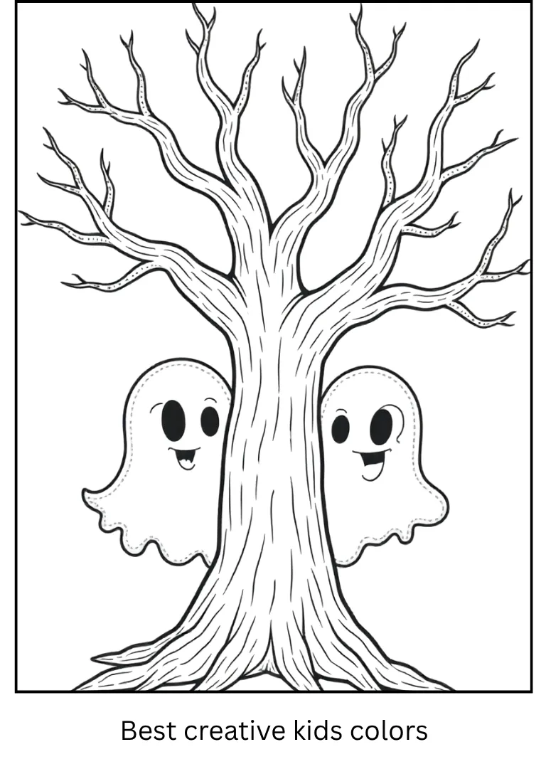 Haunted Tree with Ghosts Coloring Page