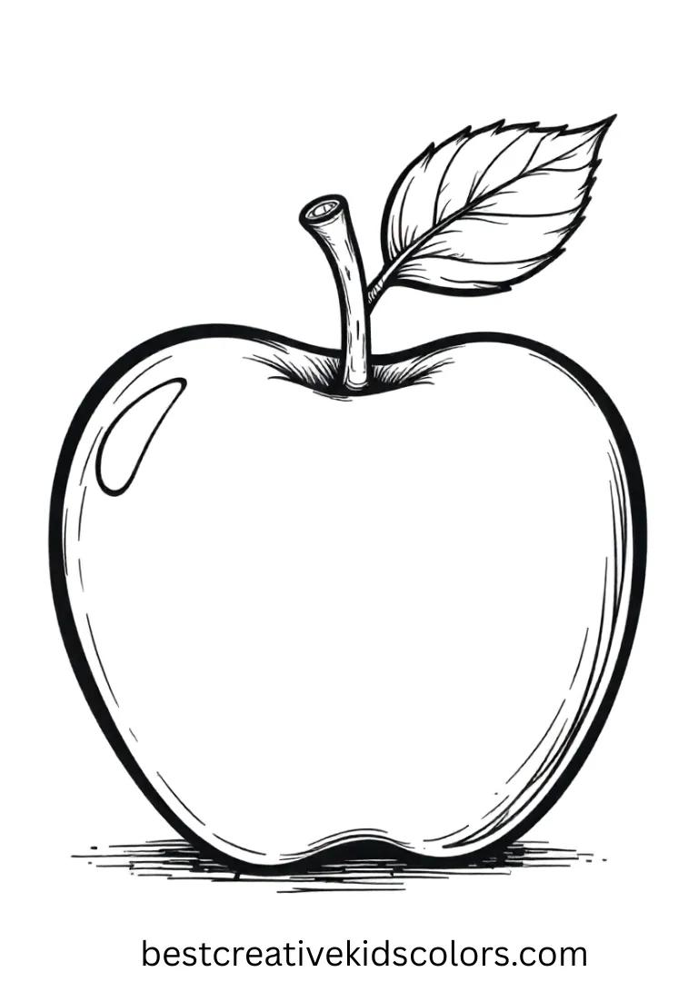 An apple with fun facts for kids to learn while coloring.
