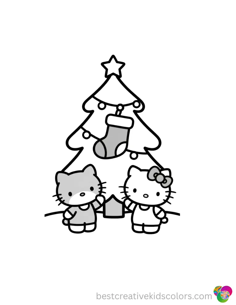 Best Christmas Coloring Pages of Hello Kitty Hello Kitty wraps a square present with bright green paper.