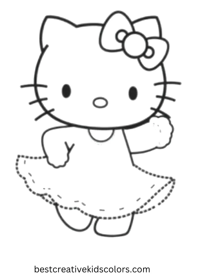 Hello Kitty Dancing in a Dress Coloring Page