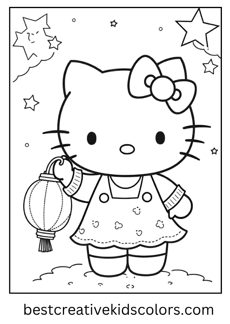 Hello Kitty Festival Lantern Coloring Page