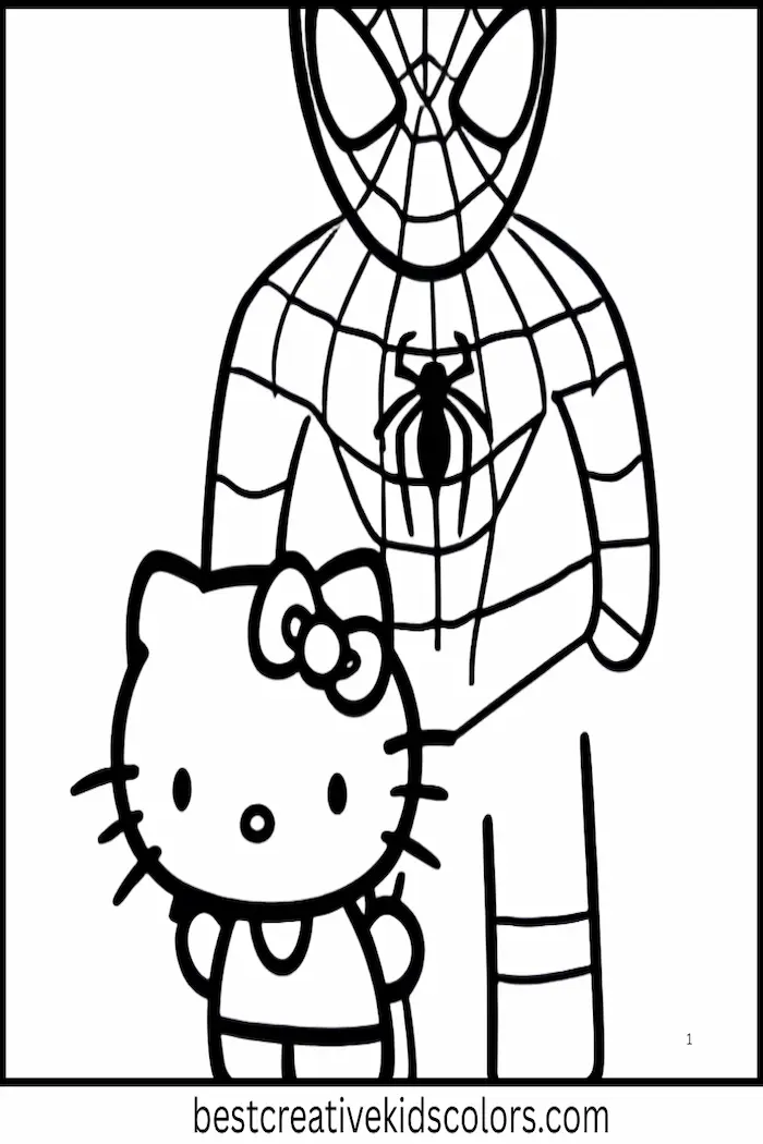 Hello Kitty and Spider-Man Coloring Activity Page