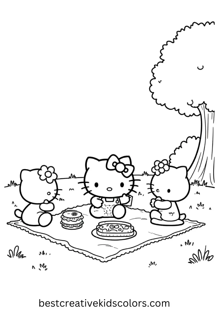 Hello Kittys Picnic Party Coloring Page