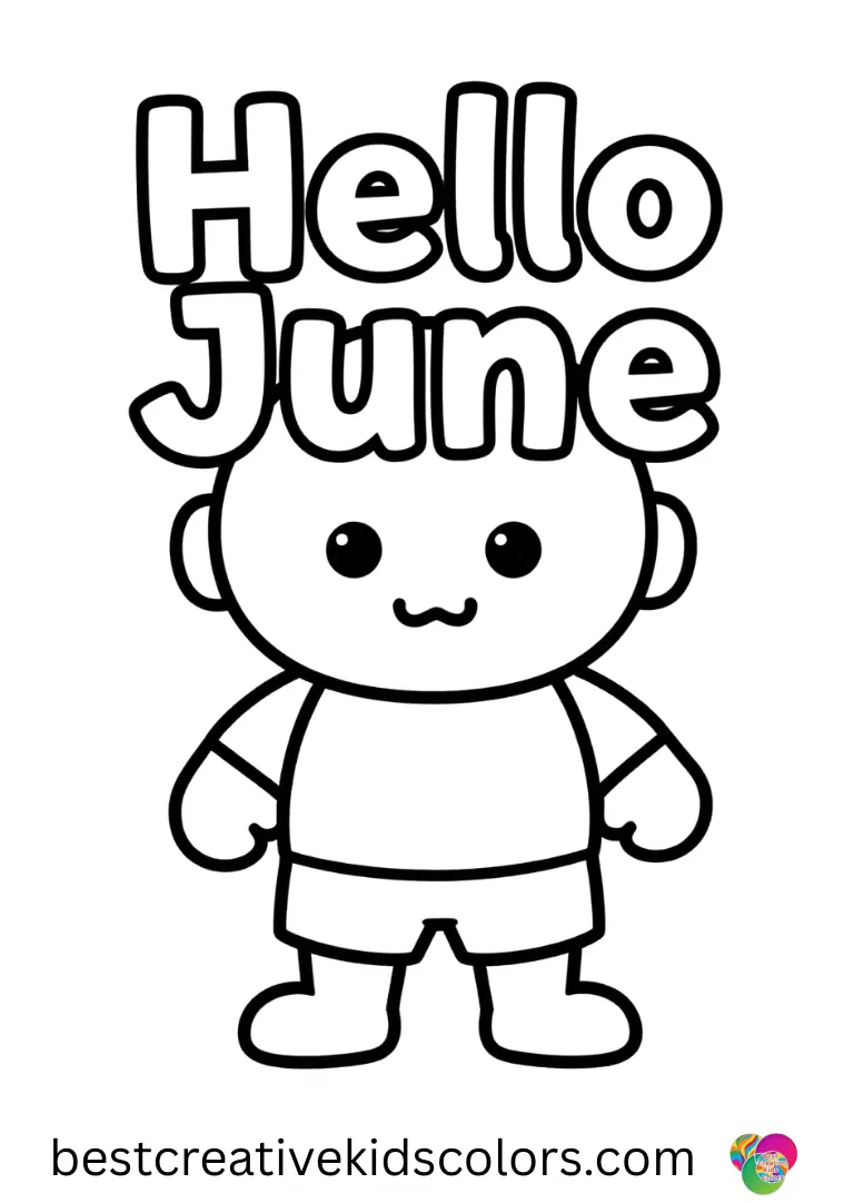 Simple clouds are spaced evenly across the page in Hello june coloring page easy.