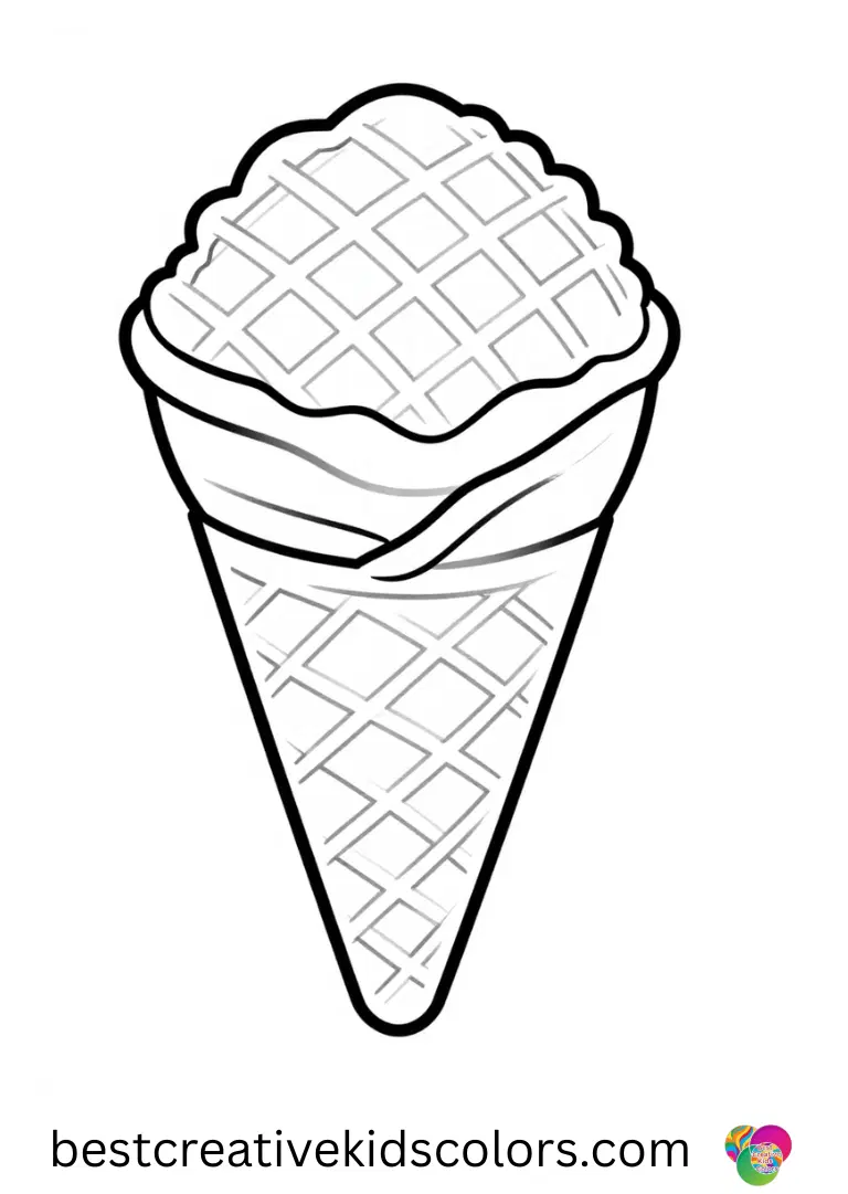 A waffle cone is outlined with repeating zigzag patterns in Hello june ice cream coloring page for adults.