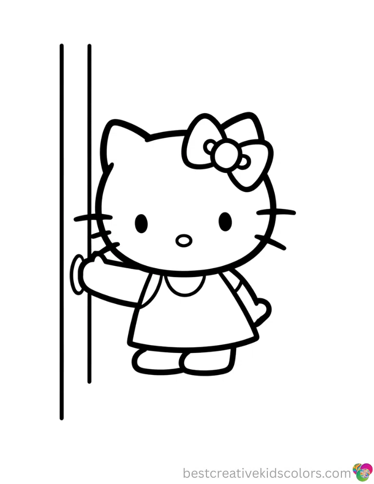 Find out in Hello kitty coloring halloween how Hello Kitty gracefully taps a wooden door.