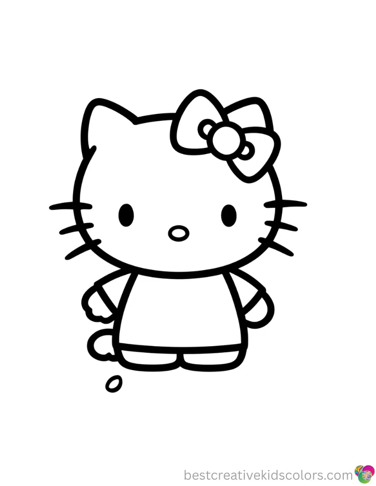 Hello Kitty happily drops a single round sunflower seed inside hello kitty coloring sheet free printable.