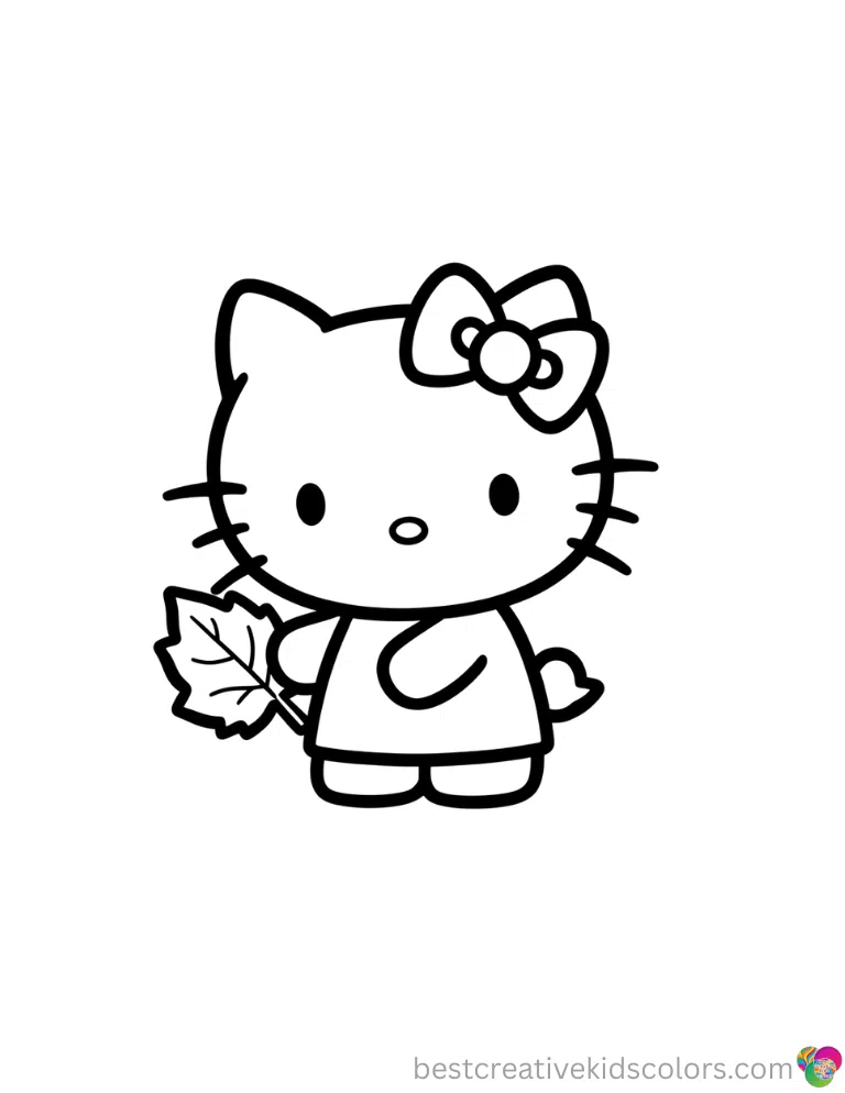 Look inside hello kitty fall coloring pages to clearly see Hello Kitty tapping a dry leaf.