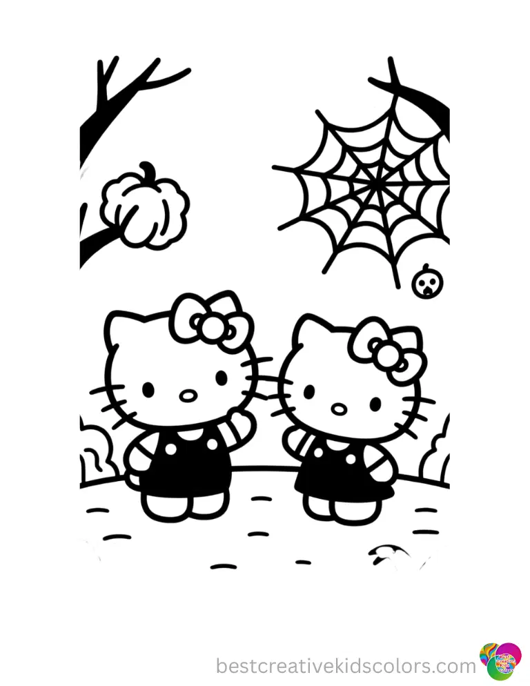 Discover inside hello kitty halloween drawings how Hello Kitty touches a cotton cobweb.