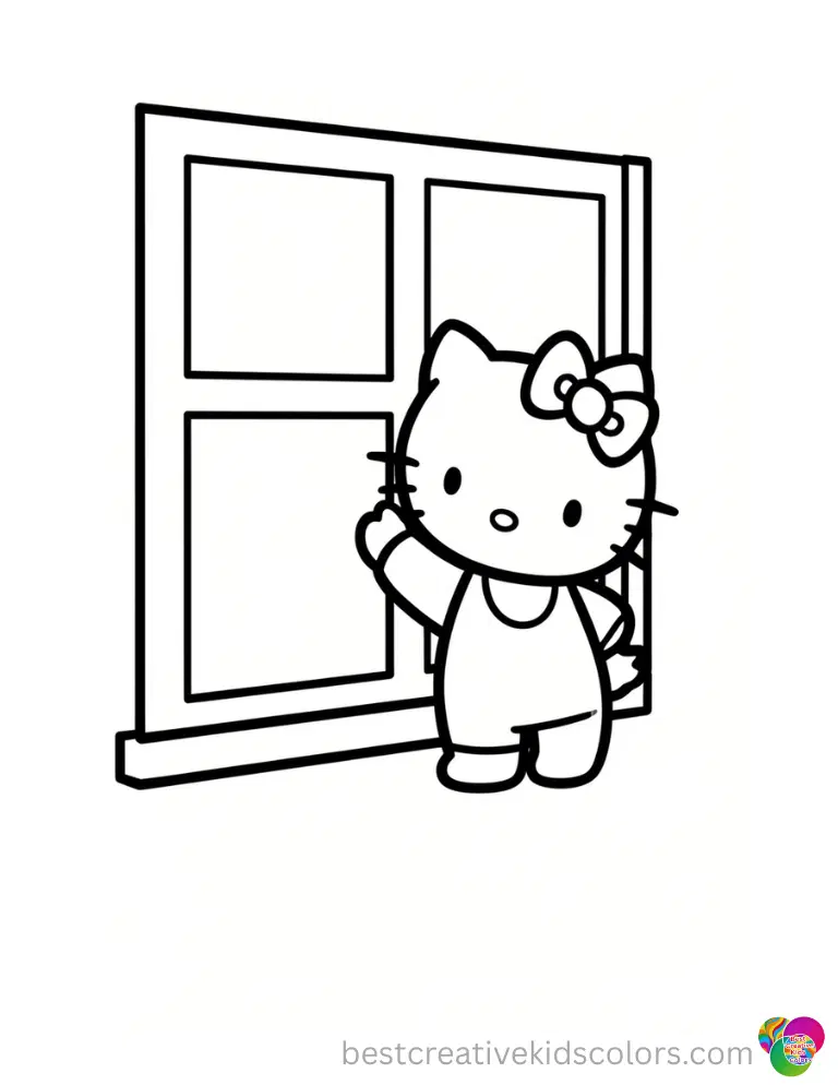A nice view in hello kitty house coloring pages safely shows Hello Kitty wiping a window.