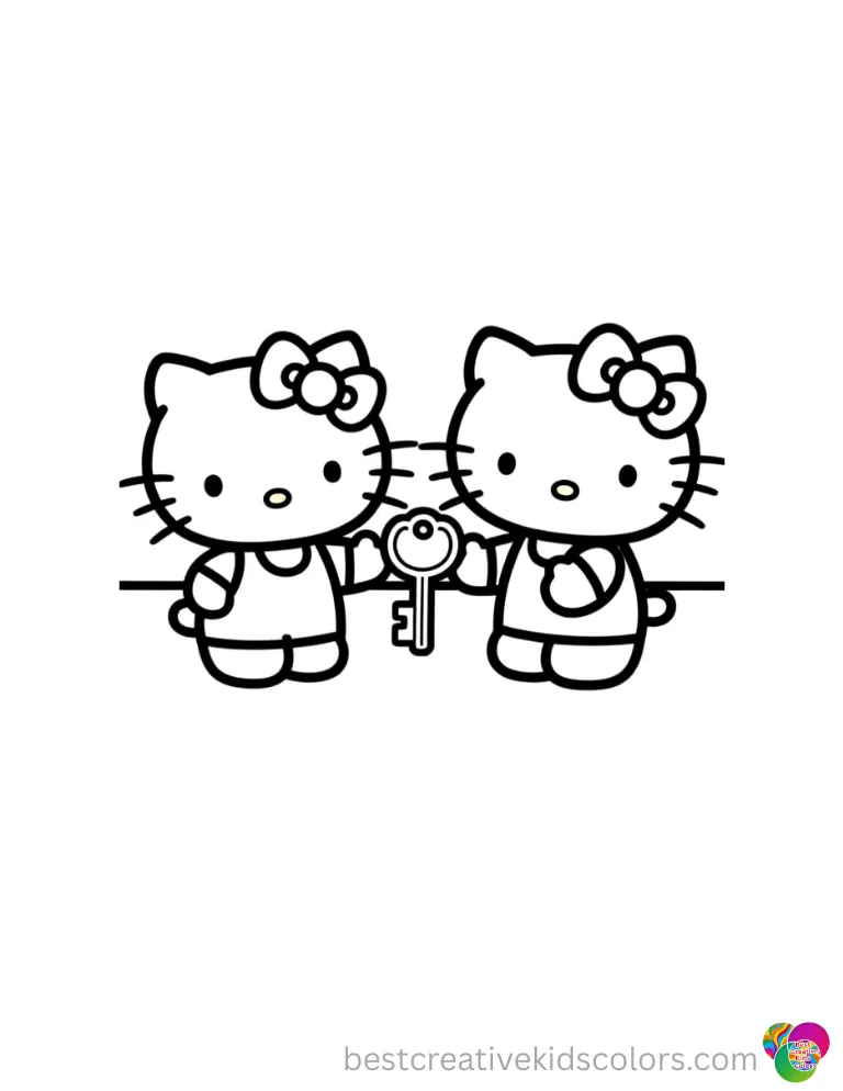 Hello Kitty carefully holds a single shiny key inside Hello kitty printable coloring pictures.